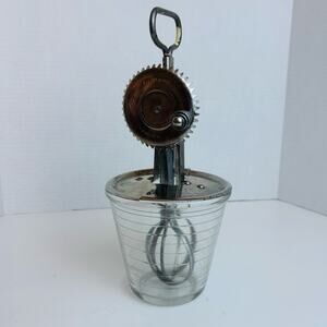 VTG A&J Hand Crank Beater and Hazel Atlas Glass Measuring Cup